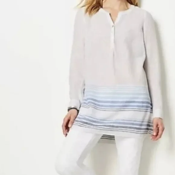 J. Jill Linen Viscose Blue Stripe Breezy Tunic Size XL NWOT - Picture 2 of 10